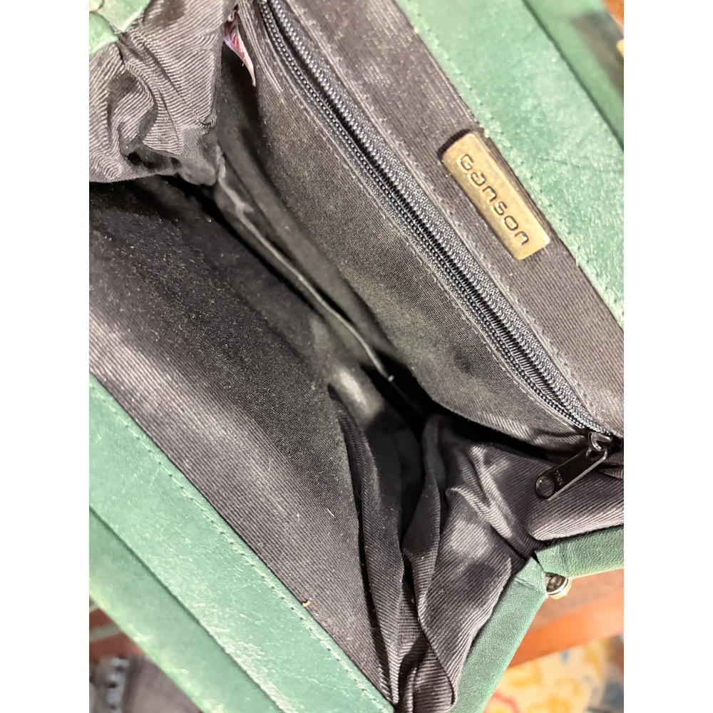 Ganson Vintage Green Leather Crossbody Frame Bag Gold Hardware Kiss Lock Retro - Picture 10 of 15